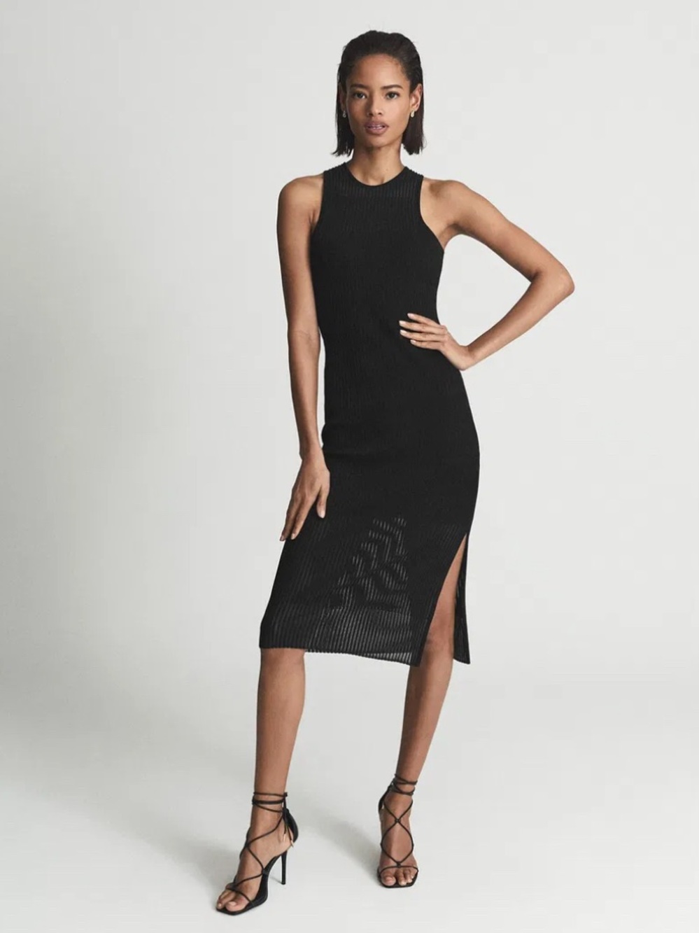 Reiss Aurelia Sheer Knit Bodycon Dress Black Size S